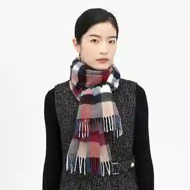 红豆 时尚格子保暖柔软舒适百搭 羊毛 绒线围巾 男女同款情侣款