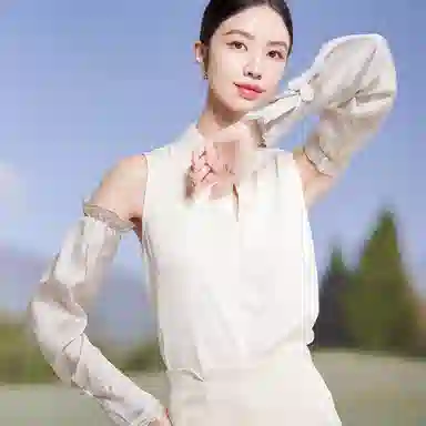 红豆 真丝冰袖春夏缎面顺滑宽松复古遮阳袖套 桑蚕丝 防晒袖 女款