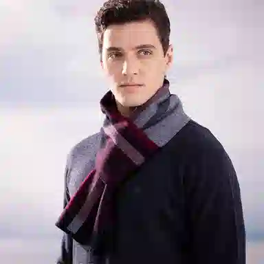 红豆 简约大方柔软舒适经典保暖 羊毛 绒线围巾 男款