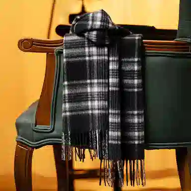 红豆 复古经典格纹时尚百搭 山羊绒 绒线围巾 男女同款情侣款