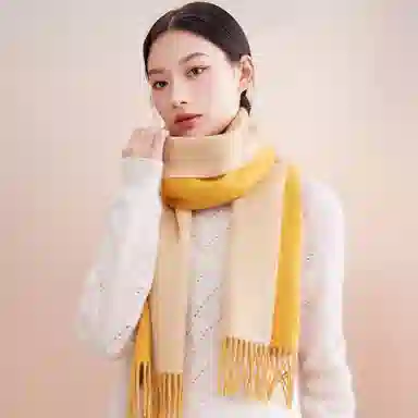 红豆 品牌亮色拼色撞色保暖 山羊绒 绒线围巾 男女同款情侣款