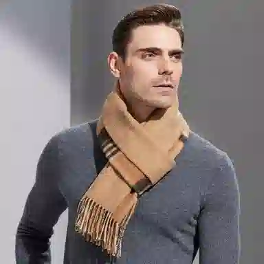 红豆 柔软保暖时尚百搭格子 羊毛 绒线围巾 男款