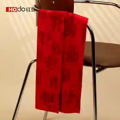 红豆 保暖针织加厚 羊毛 绒线围巾 男女同款情侣款 中国红大红