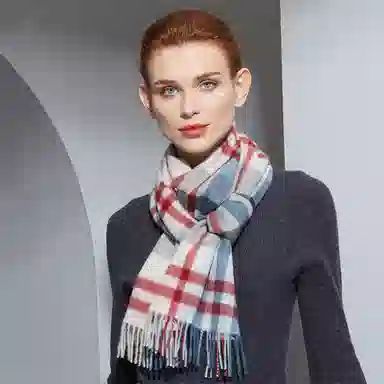 红豆 品牌格子条纹百搭经典时尚温暖 羊绒 绒线围巾 男女同款情侣款