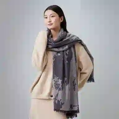 红豆 品牌提花披肩两用白兰提花 羊毛 绒线围巾 男女同款情侣款