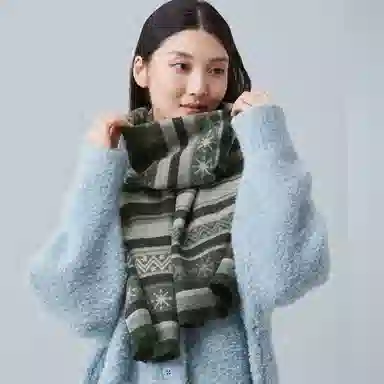 红豆 时尚百搭条纹复古保暖舒适优雅 混纺 绒线围巾 男女同款情侣款