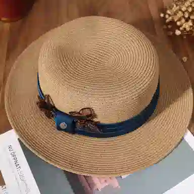 红豆 遮阳帽春夏户外防紫外线可折叠草帽太阳帽 聚酯纤维 防晒帽 女款