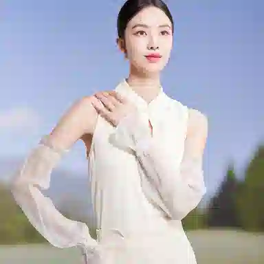 红豆 遮阳透气珍珠纱 桑蚕丝 防晒袖 女款