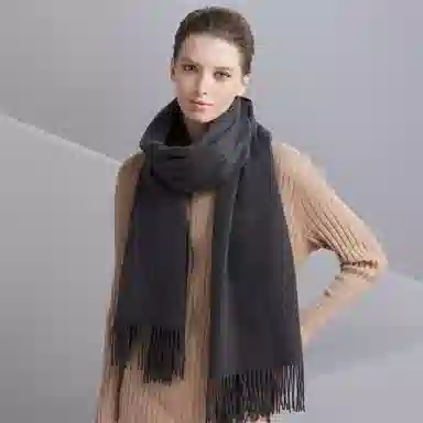 红豆 品牌流苏纯色简约保暖 山羊绒 绒线围巾 男女同款情侣款