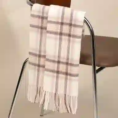 红豆 品牌格子条纹经典百搭白驼格 羊毛 绒线围巾 男女同款情侣款