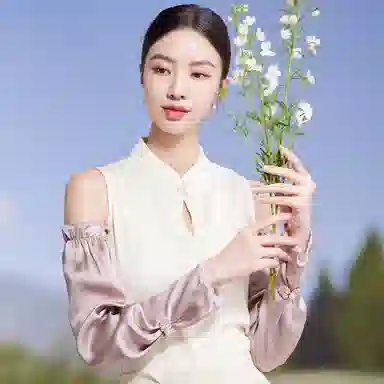 红豆 真丝冰袖春夏缎面顺滑宽松复古遮阳袖套 桑蚕丝 防晒袖 女款