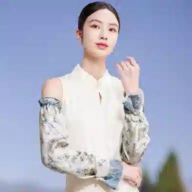 红豆 春夏缎面印花宽松复古遮阳袖套 桑蚕丝 防晒袖 女款