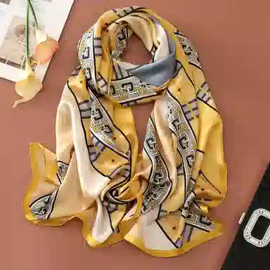 红豆 真丝素绉缎长巾 轻盈通透柔软围巾 经典花型设计 简约大方 桑蚕丝 丝巾 女款