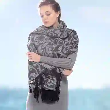 红豆 经典优雅围披两用柔软舒适百搭保暖 羊毛 绒线围巾 男女同款情侣款