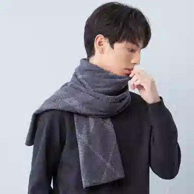 红豆 简约优雅舒适时尚百搭 绵羊毛 绒线围巾 男款