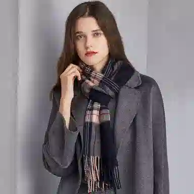 红豆 格子条纹英伦风保暖 山羊绒 绒线围巾 男女同款情侣款