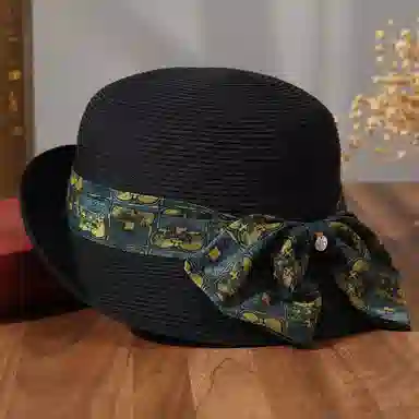 红豆 遮阳户外防紫外线可折叠蝴蝶结 聚酯纤维 防晒帽 女款