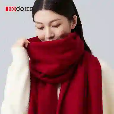 红豆 保暖加厚加宽加长纯色 羊毛 绒线围巾 女款