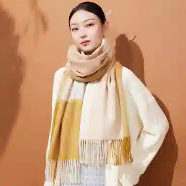 红豆 品牌时尚百搭保暖舒适条纹格子 羊毛 绒线围巾 男女同款情侣款