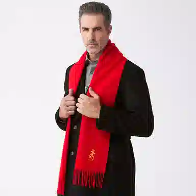 红豆 精美柔软喜庆传统文化舒适保暖 羊毛 绒线围巾 男女同款情侣款