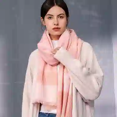 红豆 品牌格子条纹保暖透气百搭简约 羊绒 围巾 男女同款情侣款