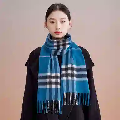 红豆 品牌格子条纹百搭 山羊绒 绒线围巾 男女同款情侣款