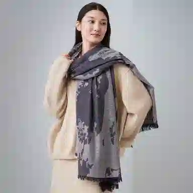 红豆 品牌提花披肩两用白兰提花 羊毛 绒线围巾 男女同款情侣款