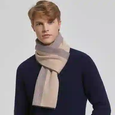 红豆 时尚百搭柔软保暖拼色 羔羊毛 绒线围巾 男款