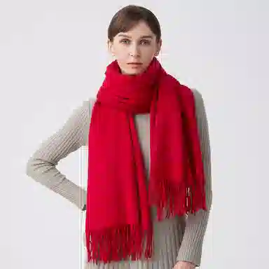 红豆 纯色经典柔软舒适时尚保暖 羊毛 绒线围巾 男女同款情侣款