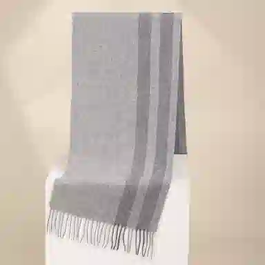 红豆 品牌格子条纹百搭温暖灰色 羊毛 绒线围巾 男女同款情侣款