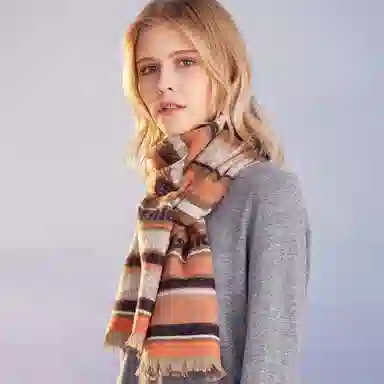 红豆 时尚百搭条纹复古保暖舒适优雅 混纺 绒线围巾 男女同款情侣款