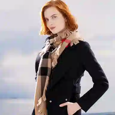 红豆 细绵格子条纹简约大方 羊毛 绒线围巾 男女同款情侣款