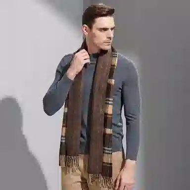 红豆 柔软保暖时尚百搭格子 羊毛 绒线围巾 男款