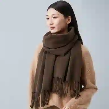 红豆 品牌绒毛混纺素色纯色水纹披肩柔软舒适保暖流苏 绵羊毛 绒线围巾 男女同款情侣款