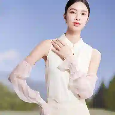 红豆 遮阳透气珍珠纱 桑蚕丝 防晒袖 女款