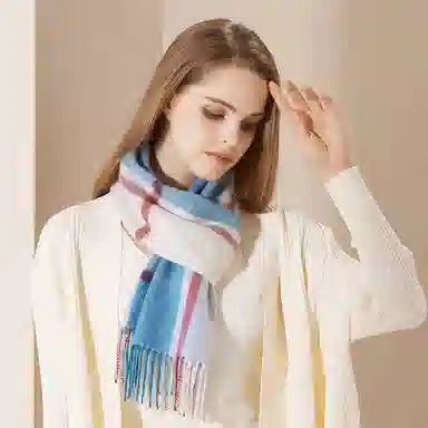 红豆 时尚百搭格子柔软舒适保暖 山羊绒 绒线围巾 男女同款情侣款