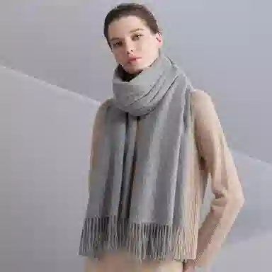 红豆 品牌流苏纯色简约保暖 山羊绒 绒线围巾 男女同款情侣款