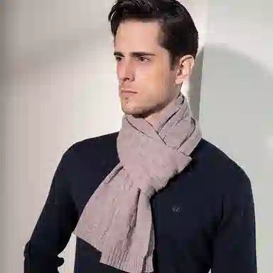 红豆 简约细腻柔软舒适时尚保暖 羊毛 绒线围巾 男款