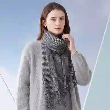 红豆 品牌千鸟格格子条纹时尚百搭经典 羊毛 绒线围巾 男女同款情侣款