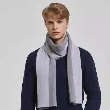 红豆 时尚百搭柔软保暖拼色 羔羊毛 绒线围巾 男款