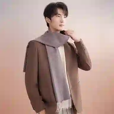 红豆 纯色柔软舒适优雅百搭 山羊绒 绒线围巾 男款