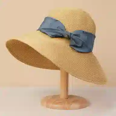 红豆 草帽夏季遮阳沙滩帽防紫外线大檐透气编织草帽渔夫帽 聚酯纤维 防晒帽 女款