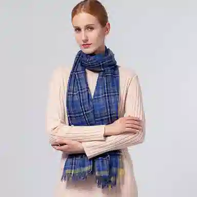 红豆 格子百搭时尚柔软透气保暖 羊毛 绒线围巾 男女同款情侣款