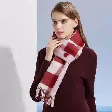 红豆 品牌白粉提花爱心 羊毛 绒线围巾 男女同款情侣款