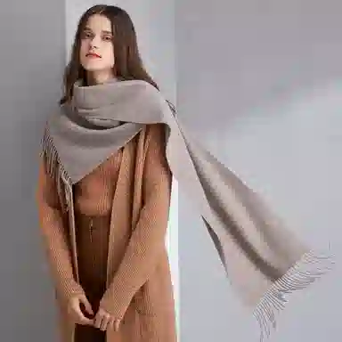 红豆 纯色简约时尚柔软舒适保暖 山羊绒 绒线围巾 男女同款情侣款