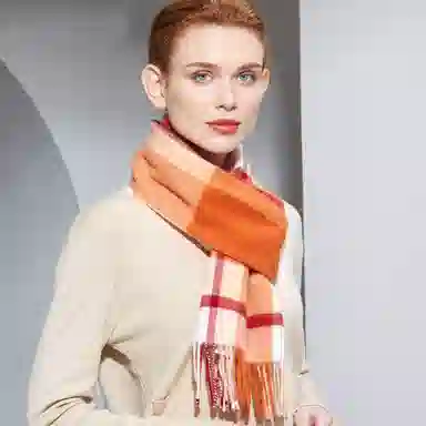 红豆 品牌格子条纹百搭保暖女款 羊毛 绒线围巾 男女同款情侣款