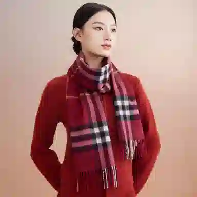 红豆 品牌格子条纹百搭 山羊绒 绒线围巾 男女同款情侣款