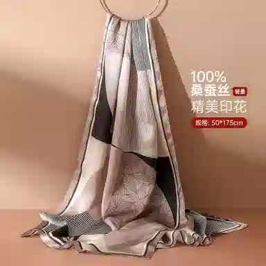 红豆 真丝素绉缎长巾 轻盈通透柔软围巾 经典花型设计 简约大方 桑蚕丝 丝巾 女款