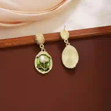 澜耀 绿绮画框 油画风法式 轻奢绿色耳饰 铜合金 耳环 女款