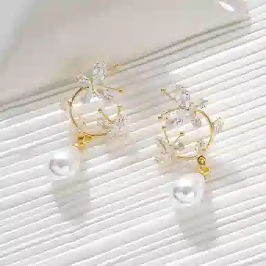 澜耀 气质蝴蝶环绕耳饰 时尚百搭少女法式轻奢超仙精致#好运 合金  耳环 女款